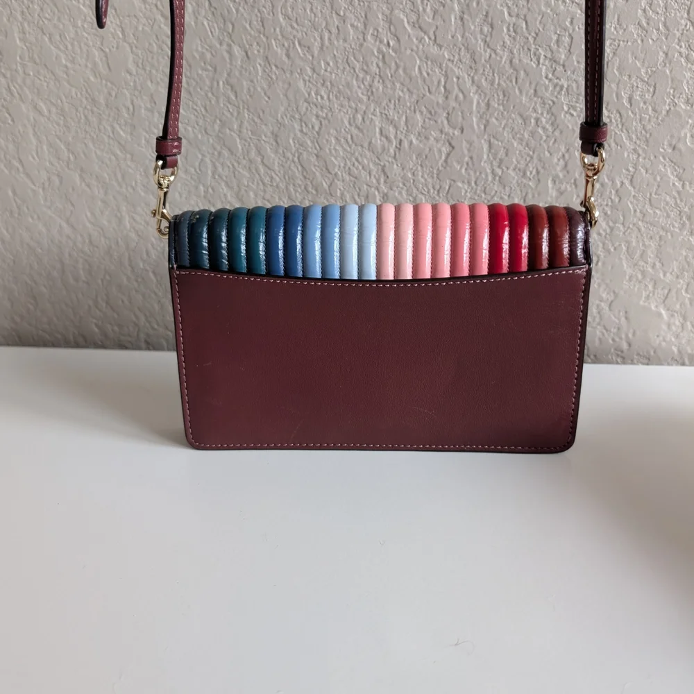 Coach Anna Foldover Crossbody Clutch With Rainbow Linear Quilting - Picture 2 of 4